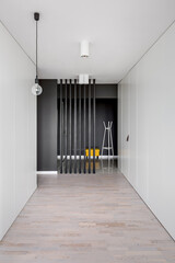 White home corridor with many wardrobes