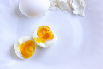 boiled egg peeled and divided into two halves