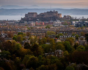 View of the city of Edinburgh during sunrise