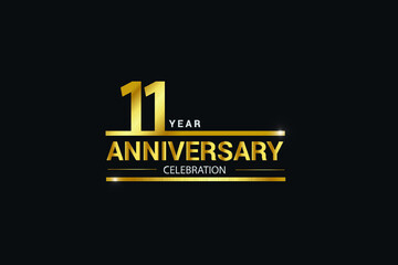 11 year anniversary celebration logotype. anniversary logo with golden and Spark light white color isolated on black background, vector design for celebration, invitation card greeting card-Vector
