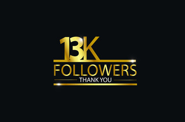 13K,13.000 Followers celebration logotype. anniversary logo with golden and Spark light white color isolated on black background, vector design for celebration, Instagram, Twitter - Vector