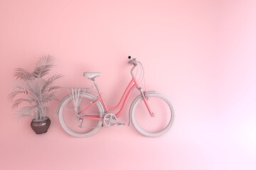 Pastel Bicycle background. Eco friendly transportation. Minimal creative idea layout, Concept for environment preserve on earth day. 3d rendering.