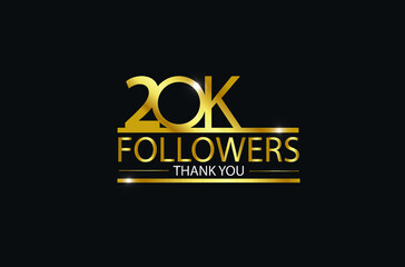 20K,20.000 Followers celebration logotype. anniversary logo with golden and Spark light white color isolated on black background, vector design for celebration, Instagram, Twitter - Vector