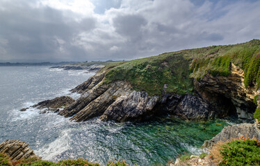 Ocean Rocky coast sea in the north west of Spain, Galicia region cliffs