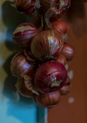 Small onions tie up on thread