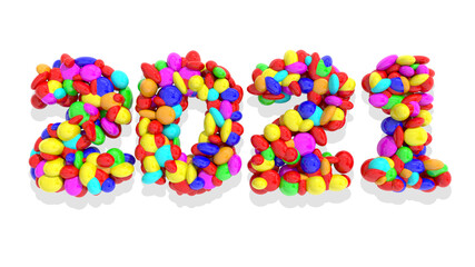 3D Render of the happy new year 2021 - colorful abstract background