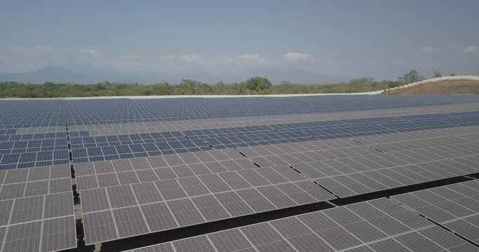 Aerial view of solar panels 