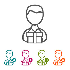 Man with Gift box icons in thin line Style and flat Design.