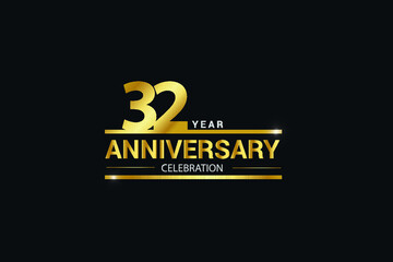 32 year anniversary celebration logotype. anniversary logo with golden and Spark light white color isolated on black background, vector design for celebration, invitation card greeting card-Vector