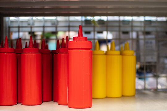 Plastic bottles for ketchup and mustard