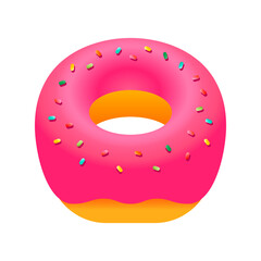 ストロベリードーナツ ベクターイラスト｜Donut icon. Donut with pink icing and colorful sprinkles. Vector illustration