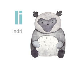 i letter set animal alphabet illustration indri