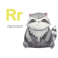 r letter set animal alphabet illustration raccoon