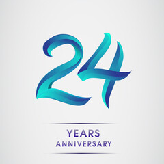 24th Anniversary celebration logotype blue colored isolated on white background. Design for invitation card, banner and greeting card
