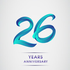 26th Anniversary celebration logotype blue colored isolated on white background. Design for invitation card, banner and greeting card