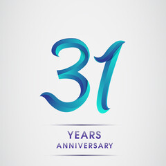 31st Anniversary celebration logotype blue colored isolated on white background. Design for invitation card, banner and greeting card