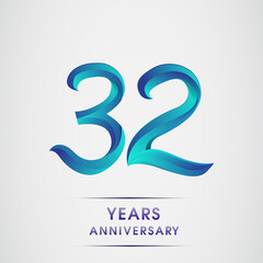 32nd Anniversary celebration logotype blue colored isolated on white background. Design for invitation card, banner and greeting card