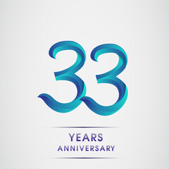 33rd Anniversary celebration logotype blue colored isolated on white background. Design for invitation card, banner and greeting card