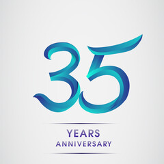 35th Anniversary celebration logotype blue colored isolated on white background. Design for invitation card, banner and greeting card