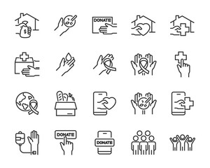 set of charity icons, donate, support, volunteer