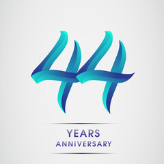 44th Anniversary celebration logotype blue colored isolated on white background. Design for invitation card, banner and greeting card
