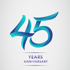 45th Anniversary celebration logotype blue colored isolated on white background. Design for invitation card, banner and greeting card