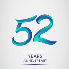 52nd Anniversary celebration logotype blue colored isolated on white background. Design for invitation card, banner and greeting card