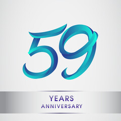59th Anniversary celebration logotype blue colored isolated on white background. Design for invitation card, banner and greeting card