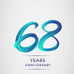 68th Anniversary celebration logotype blue colored isolated on white background. Design for invitation card, banner and greeting card