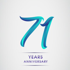 71st Anniversary celebration logotype blue colored isolated on white background. Design for invitation card, banner and greeting card