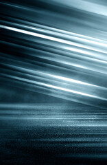 Dark dramatic abstract scene background. Neon glow reflected on the pavement. Smoke, smog and fog. Dark street, wet asphalt, reflections of rays in the water. Abstract dark blue background. 