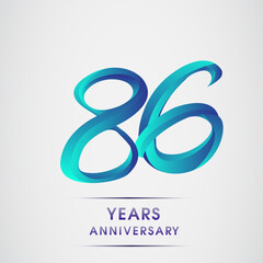 86th Anniversary celebration logotype blue colored isolated on white background. Design for invitation card, banner and greeting card