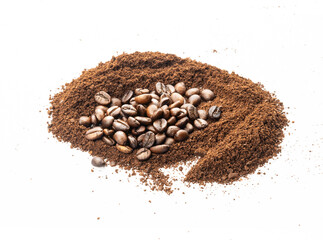 ground coffee beans in powder isolated on white background