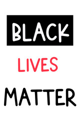 Black Lives Matter text with one word written in red, social poster on white background