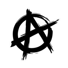 Grunge brush painted anarchy sign isolated on a white background. Anarchy icon. Vector illustration - obrazy, fototapety, plakaty