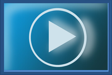 on a flat blue screen a white triangle in a circle frame, belongings to icon of graphic multi media  player custom thumbnail with play description