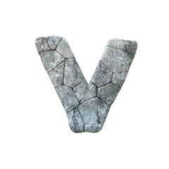 Letter V cracked grunge stone rock font 3D Rendering