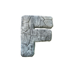 Letter F cracked grunge stone rock font 3D Rendering