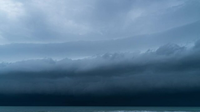 Time lapse Rainstorms move to shore. A group of arcus cloud formed in the sea and moved ashore at speed 