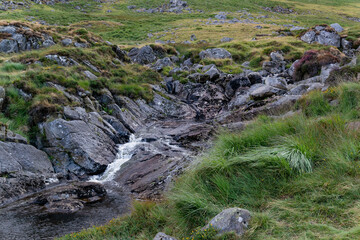 Hiking trail on top of the mountain in the valley of Glendalough