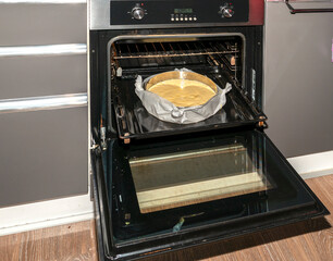 preparation of home made cake with fresh fruits