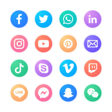 Set of most popular social media icons, logotype collection Vector illustration.