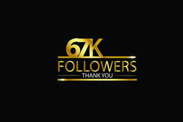 67K, 67.000 Followers celebration logotype. anniversary logo with golden and Spark light white color isolated on black background, vector design for celebration, Instagram, Twitter - Vector