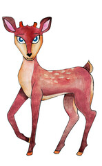 Children's watercolor drawing deer, on a white background