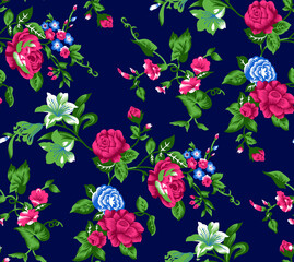 Seamless pattern with spring flowers and leaves. Hand drawn background. floral pattern for wallpaper or fabric.
