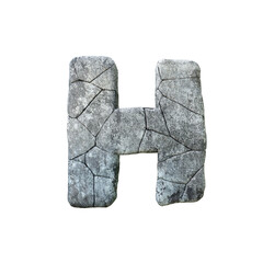 Letter H cracked grunge stone rock font 3D Rendering