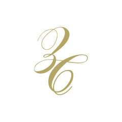 gold monogram script letters z and c