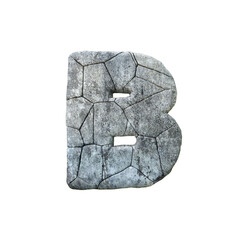 Letter B cracked grunge stone rock font 3D Rendering