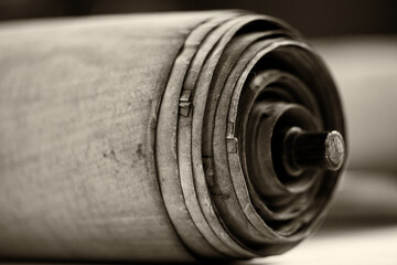 Old torah scroll book close up detail. Torah Jewish People.
