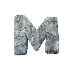 Letter M cracked grunge stone rock font 3D Rendering